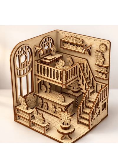 Indoor Garden Ahşap Maket Seti Dıy Miniatür İç Mekan Bahçesi Book Nook Dekoru