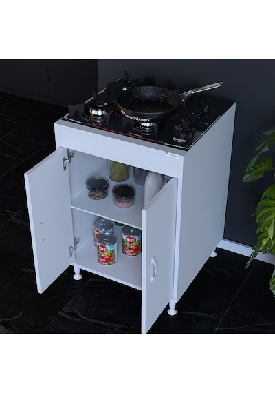 Ege 59,6 X 85 X 56 Cm Gömme Ankastre Ocak Ve Çift Raflı Mutfak Dolabı Beyaz