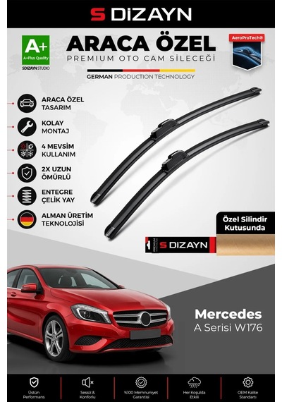 S-dizayn Mercedes-benz A Serisi W176 Ön Cam Silecek Seti 2012-2015 Premium Araca Özel 60-48 Cm A+ Ka