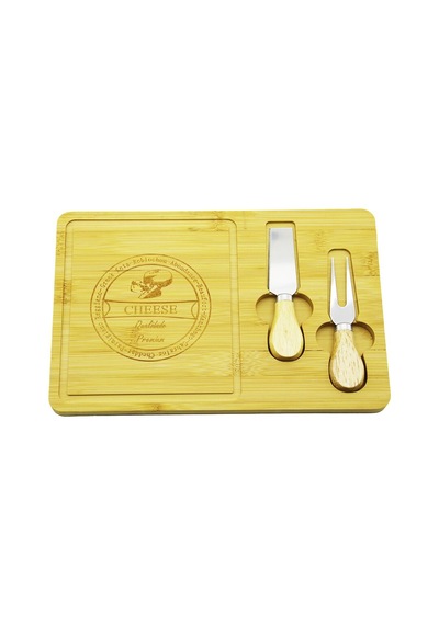 Bıçak Sağ 19x29cm -1.5cm Ahşap Bambu Kahvaltı Peynir Sunum Tabak 2peynir Bıçak Ahşap Saplı 5324 Açık Gri