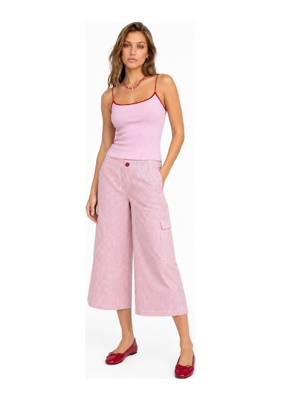 Neden Tekstil Kontrast Şeritli Triko Atlet Body - Pembe-kırmızı