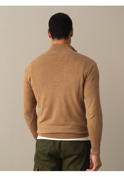 Xint Camel Regular Fit Fermuarlı Yarım Balıkçı Yaka Pamuklu Kazak 8016