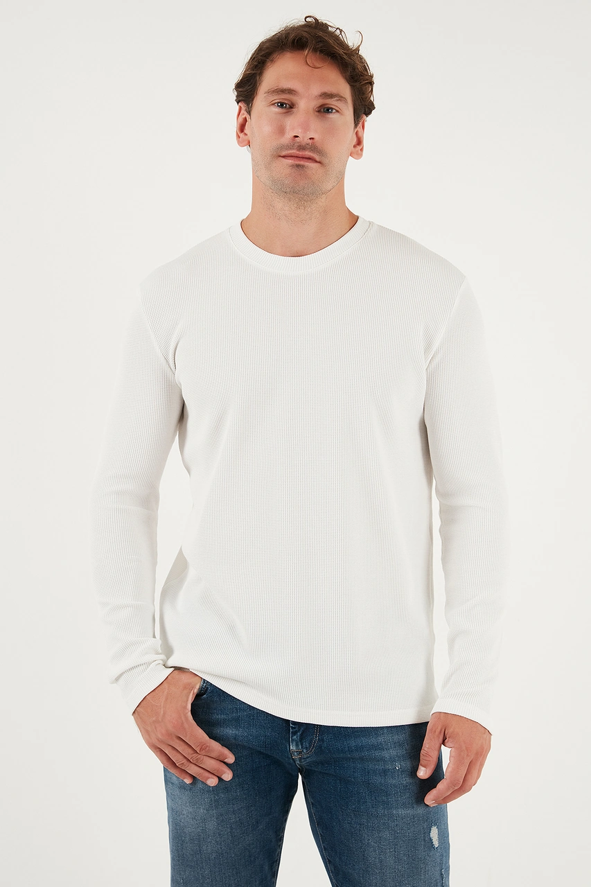Buratti Pamuklu Bisiklet Yaka Slim Fit Basic Erkek Sweat 5905073S2 Açık Haki-Ekru