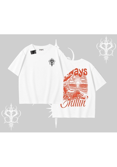 Tarzsokak Always Chillin Kedi Arka Baskılı Oversize Tshirt Beyaz