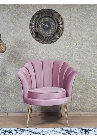 Zafir Tekli İstiridye Gold Kaplama Sivriltme Ayak Çay Seti Koltuk Tekli Berjer , Balkon, Salon, Ofis Pembe