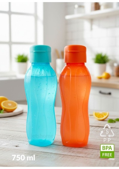2'li Suluk Seti Bpa Free Ofis-spor-okul Matarası Pp-5 Mavi Turuncu 750 Ml Turuncu Plastik Diğer