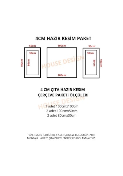 Diecor Dekoratif Boyanabilir 4 Cm Duvar Çıtası Hazır Kesimli 5 Adet Çerçeve Paketi Bej Model:xa278