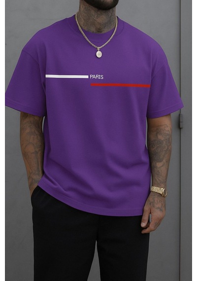 Paris Baskılı Unisex Tshırt Mor