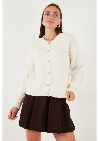 Lela Premium Regular Fit Bisiklet Yaka Yumuşak Dokulu Bayan Hırka 680Hi00147 Ekru