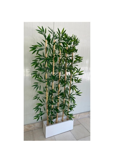 Bambu Seperatör 50 Cm Saksılı Yapay Bambu Premium 190 Cm 36-38 Yaprak 5 Dal Çok Renkli