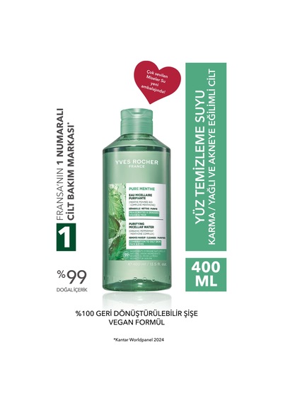 Yves Rocher Micellar Makyaj Temizleme Suyu-karma,yağlı, Eğilimli Cilt-pure Menthe Botanik Kompleks 400ml