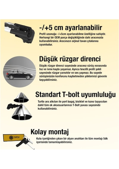 Volkswagen Caddy Turtle Air V1 Black Tavan Ara Atkı Seti
