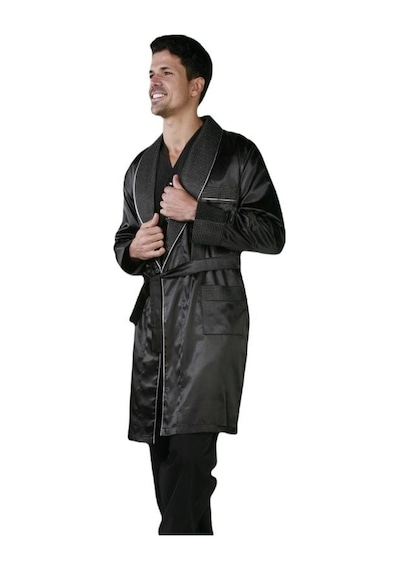 Ancelo 333 Saten Pijama Takım Ve Robdöşambr 3lü Damat Çeyiz Set Siyah