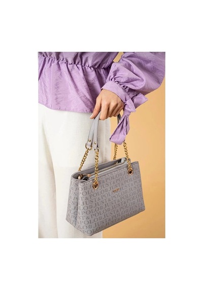 Just Polo Orijinal Orijinal Kadın 3 Bölmeli Zincir Detaylı Ayarlanabilir Askılı Lüks El & Omuz Çantası Shoulder Bag Gri
