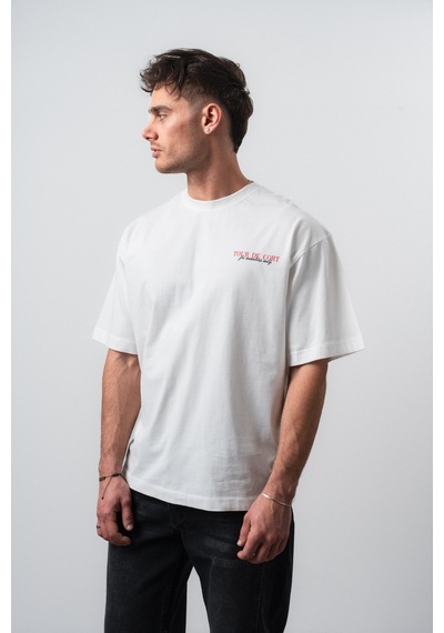 Respire Erkek Cort Baskılı Oversize T-shirt Ekru