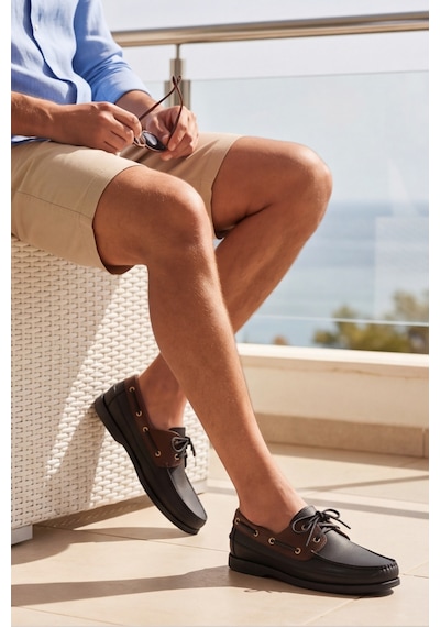 Royal Marine Siyah Kahve Premium Deri Erkek Loafer - El İşçiliği Özel Tasarım Klasik Gemi Ayakka... Siyah - Kahverengi