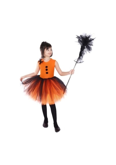 Masho Kids Divo Siyah Turuncu Süpürgeli Cadı Kostümü - Halloween Bayramı