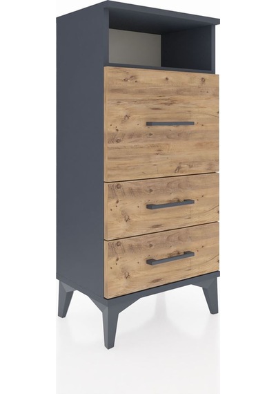 Arges Komodin Tek Raflı 3 Çekmeceli 44x30x96 Antrasit-çam Antrasit