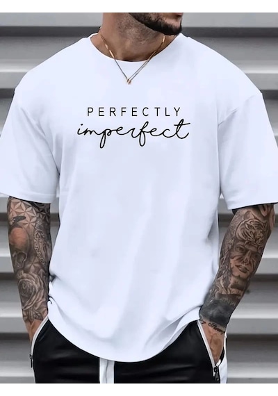 Erkek Perfectly Baskılı Tişört Bisiklet Yaka Yazlık Kısa Kol T-shirt - Beyaz