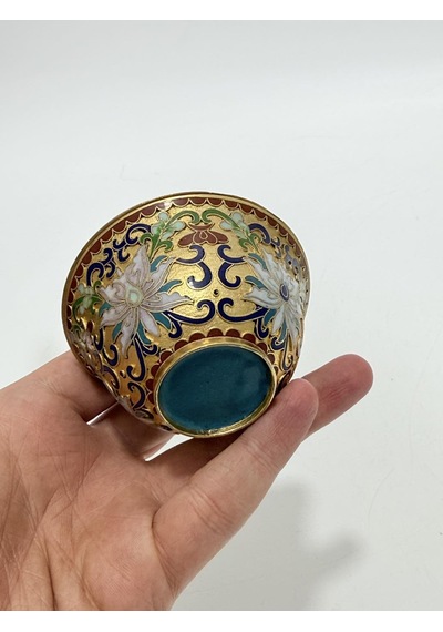 Antika Cloisonne Kapaklı Şekerlik 7x8cm Sarı