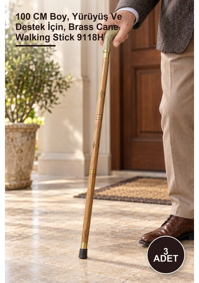 3 Adet Pirinç Baston 100 Cm Boy, Yürüyüş Ve Destek İçin, Brass Cane Walking Stick 9118h