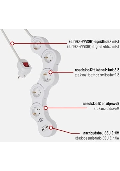Usb Şarj Fonksiyonlu 5'li Çoklu Priz - 1.4 M Kablo 0