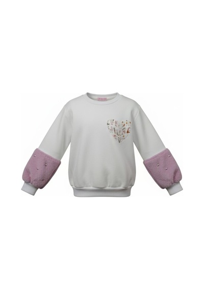 Fesshera Kids Kız Çocuk Sweatshirt Beyaz Sevimli Kalp Baskılı Peluş Kollu İnci Detaylı Pamuklu Sweatshirt Fesshera Kids Kız Çocuk Sweatshirt Beyaz Sevimli Kalp Baskılı Peluş Kollu İnci Detaylı Pamuklu Sweatshirt