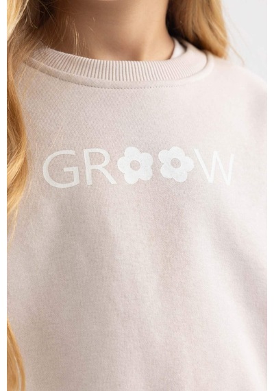 Defacto Kız Çocuk Relax Fit Bisiklet Yaka Baskılı Kalın Sweatshirt B4675A823WNGR54 Gri