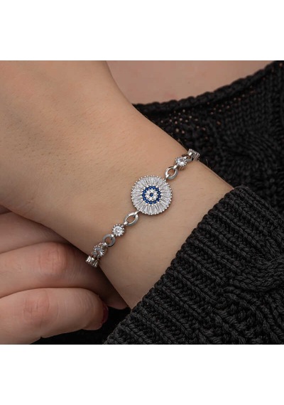 Gümüş Baget Taşlı Nazar Kadın Bileklik Gümüş - Rose Gold
