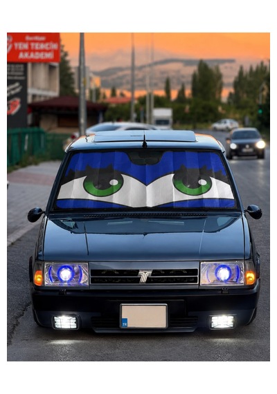 Mavi Göz Figürlü Oto Ön Cam Güneşlik Cars Figürü Baskılı Arabalar Ön Cam Güneşliği Uv Korumalı Güneşlik Perde 1 Adet