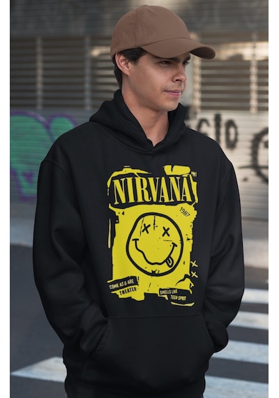 Sevbano Tasarım Nirvana Rock Metal Müzik Grubu Baskılı Unisex Oversize Ho Siyah