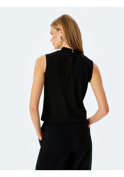 Koton Slim Fit Bisiklet Yaka Taşlı Kolsuz Tişört Siyah 5sak10005uk Siyah