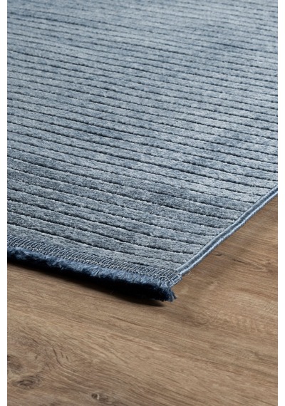 Line Serisi Kaymaz Taban Yıkanabilir Dekoratif Modern Şönil Kilim Mavi