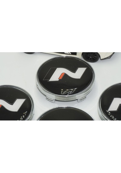 Hyundai N Line Logo Jant Göbeği Gümüş Siyah Kapak Seti 60mm