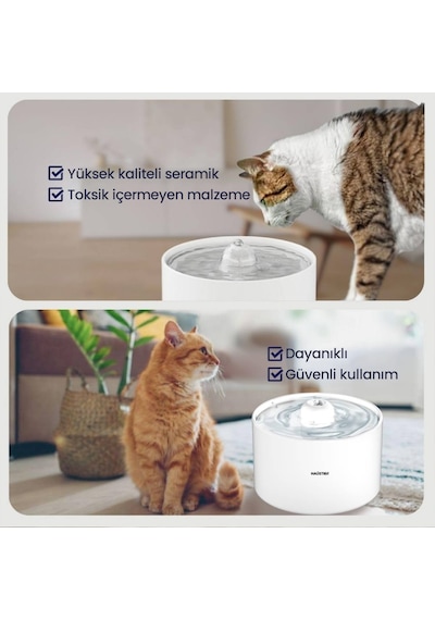 Haustier Wf013 Seramik Otomatik Kedi Su Sebili,kedi Su Pınarı, 2lt Hazne,çok Katmanlı Filtrasyon,ultra Sessiz
