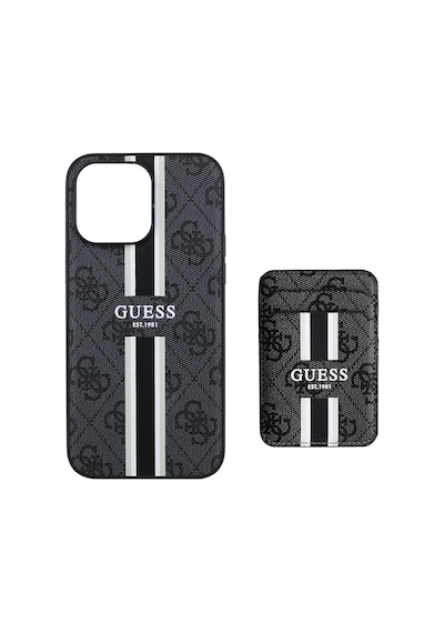 Apple Uyumlu iPhone 14 Pro Max Kılıf Guess Lisanslı Magsafe Özellikli 4g Desenli Çizgili Kartlıklı Kapak Siyah