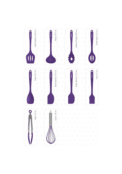 Salvatore 10 Parça Mor Isıya Dayanıklı Yanmaz Yapışmaz Silikon Spatula Seti - Vlt1156 Diğer