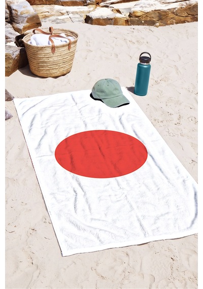 Japon Bayrağı Minimalist Plaj Havlusu - Kırmızı Beyaz Marine Havuz Deniz Banyo Sahil Örtüsü Donuk Zambak