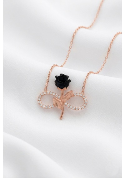 Çekirdekjewelry Sonsuzluk Siyah Gül Kolye 925 Ayar Gümüş Rose Gold Kaplama Taşlı Zarif Kadın Kolyesi Pembe Çekirdekjewelry Sonsuzluk Siyah Gül Kolye 925 Ayar Gümüş Rose Gold Kaplama Taşlı Zarif Kadın Kolyesi Pembe