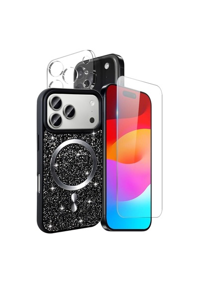 Teleplus iPhone Uyumlu 17 Pro Kılıf Mozaik Msafe Taşlı 3in1 Set Kılıf