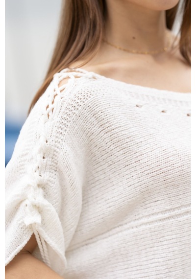 Verdeblanco Kol Büzgülü Püsküllü Bluz Ekru