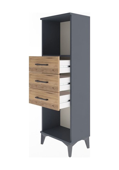 Arges Dolap Tek Raflı 3 Çekmeceli 44x30x134 Antrasit-çam Antrasit