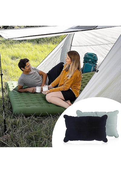 Şişme Kamp Ve Yolculuk Yastığı - Ergonomik - Kadife Yüzey Sarı