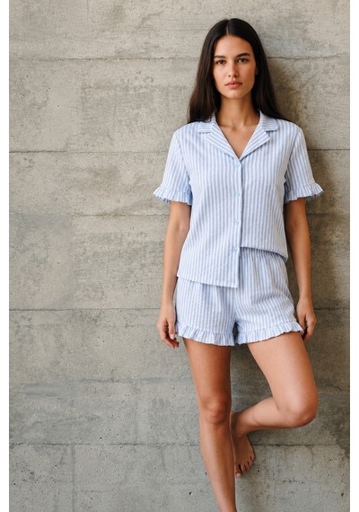 Kadın V Yaka Comfort Fit Mavi Pijama Takımı