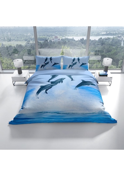 Cattleya Dolphin2 3D Pamuk Saten Çift Kişilik Nevresim Takımı Çok Renkli