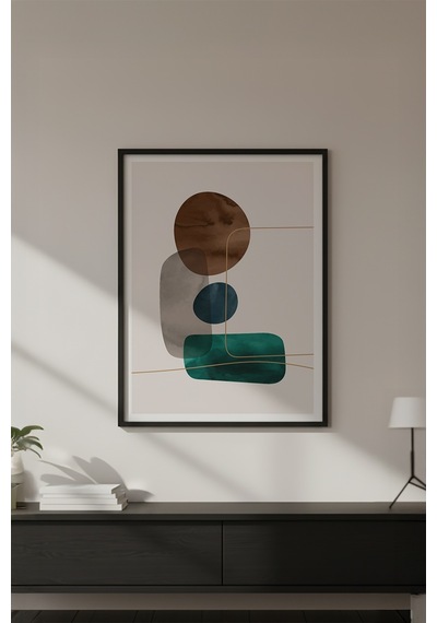 Huhuli Ahşap Siyah Çerçeveli Geometrik Desenli Minimalist Tablo Huhu628