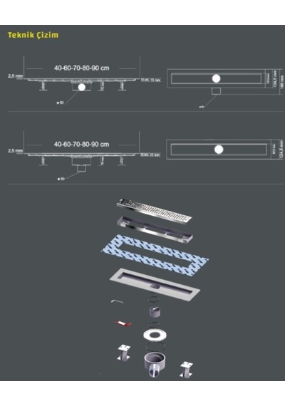 Say Optima Piticare Desenli Membranlı Duş Kanalı Parlak 60 Cm