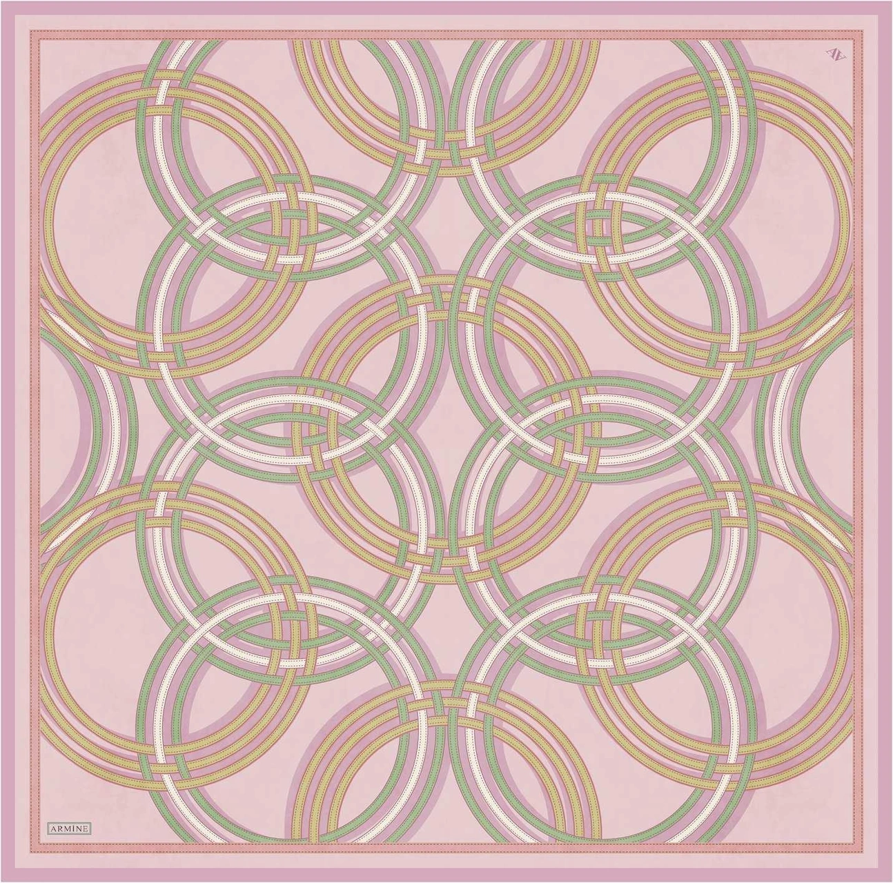 Armine Klasik Desenli Saf İpek Twill Eşarp 9333d 06 Pembe