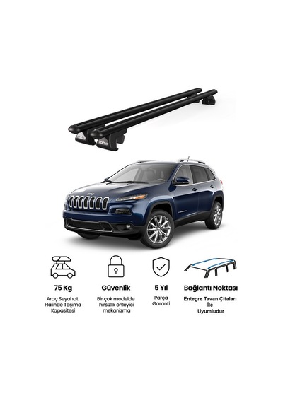 Venüs Jeep Cherokee 2014-2023 Uyumlu Siyah Ara Atkı Port Bagaj Tavan Barı