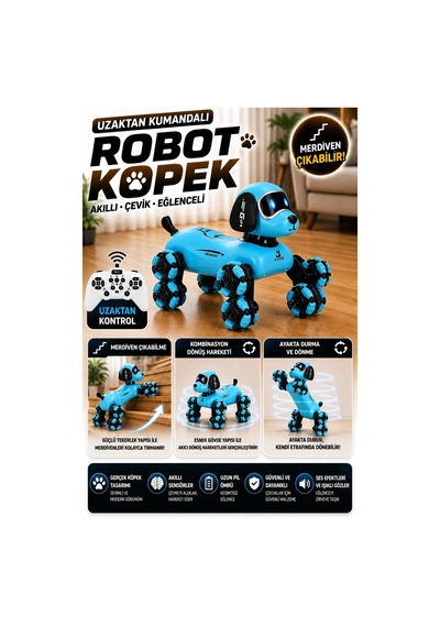 Uzaktan Kumandalı Şarjlı Robot Köpek Mavi Merdiven Çıkabilen Hareketli Oyuncak